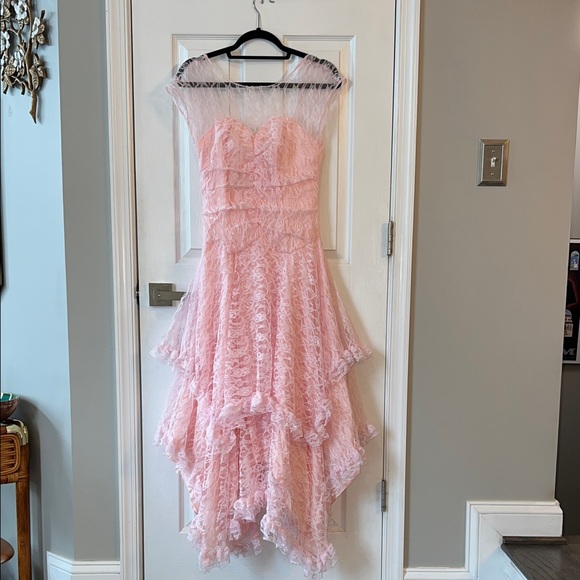 Vintage 80s Pretty in Pink Lace Dress Sz 7 - Picture 1 of 7